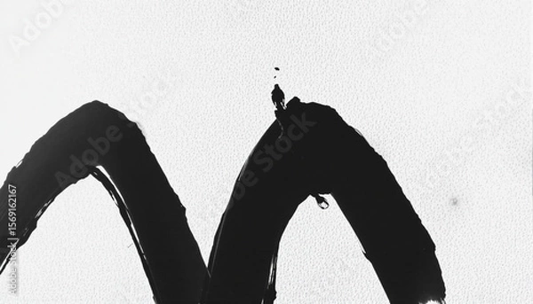 Fototapeta Abstract black ink brushstroke on white paper, minimalistic and expressive calligraphy art