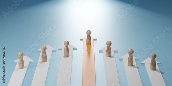 Fototapeta Leadership concept, One leader orage sphere leads other white boxes. Winning strategy in business,
