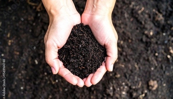 Fototapeta Close up farmer holding soil in hands farm field photography natural environment from above nurturing earth for sustainable agriculture