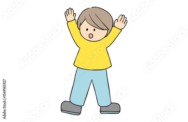 Fototapeta 両手をあげて驚いている男の子のシンプルなイラスト