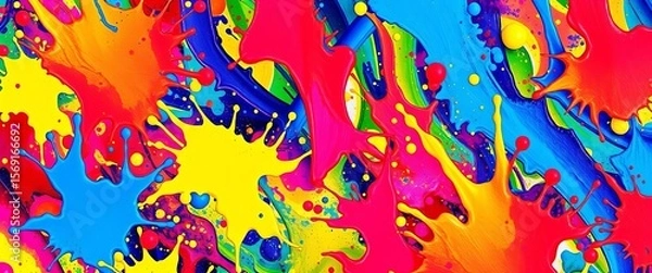 Fototapeta Vibrant, abstract paint splashes in bold colors forming a dynamic pattern, illustration, AI art