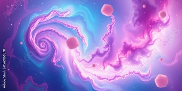 Fototapeta Vibrant nebula swirls, cosmic dust, and pastel stars create a surreal dreamscape,  heavenly,  otherworldly