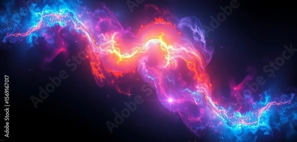 Fototapeta Vibrant, swirling nebula of light and color against a deep black backdrop,  nebula,  pattern