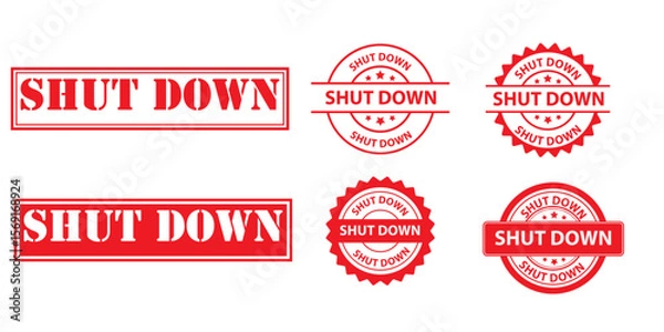 Obraz Shut Down rubber stamp label shape round, rectangle