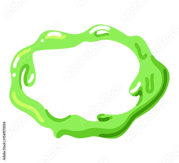 Fototapeta Slime green frame. Different forms border for graphic design. Melting liquid, abstract blob drip, round card, jelly splash and spot. Decorative background. Vector cartoon isolated set