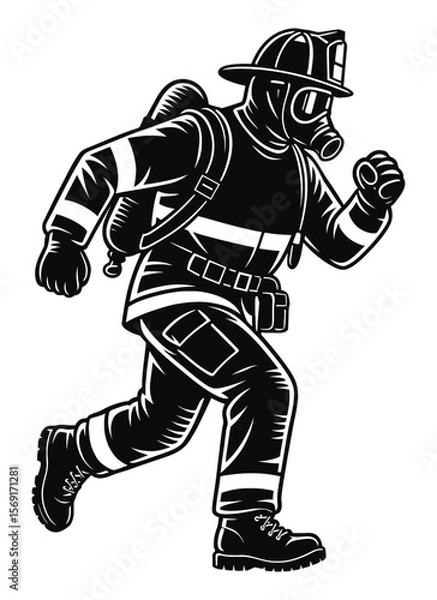 Fototapeta Brave Firefighter  Running Towards Danger A Bold Illustration of Courage and Response Teams