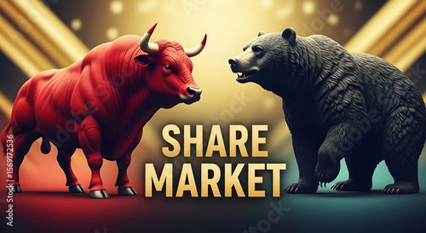 Obraz Bull And Bear: Depicting The Dynamics Of The Share Market With Bold Imagery And Powerful Financial Symbolism The image features