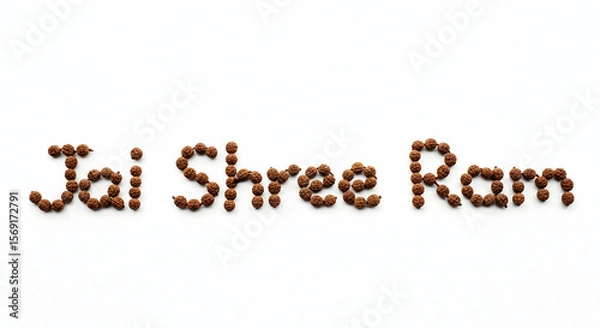 Obraz Jai Shree Ram Text Artistically Composed Using Rudraksha Beads on a White Background The phrase "Jai Shree Ram" is creatively