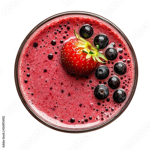 Obraz 
a glass with a strawberries and black berry flavoured smoothie.top view