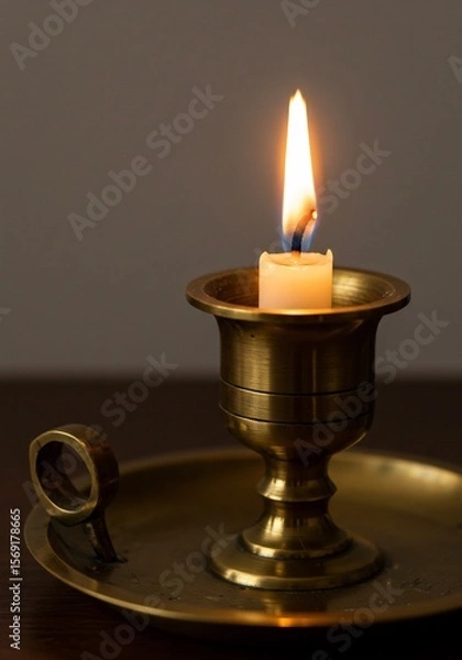 Fototapeta 따스한 촛불 빛이 감싸는 고요한 황동 촛대
