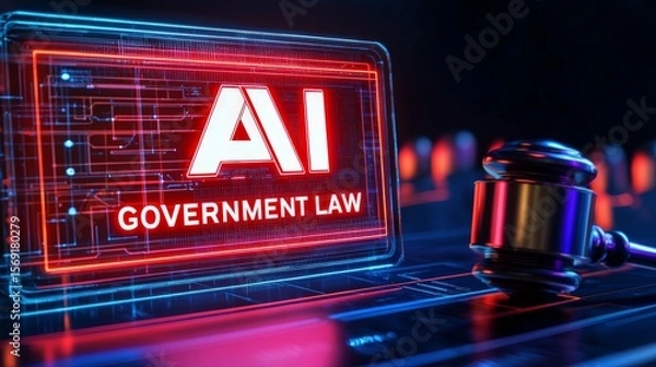 Obraz AI government  regulation  law concept. AI law concept with gavel and digital backdrop