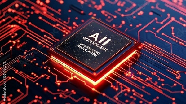 Obraz AI government  regulation  law concept. Digital circuit board with a central processing unit design.