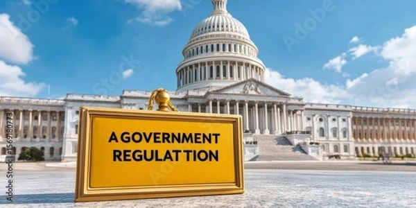 Obraz AI government  regulation  law concept. Government regulation sign in front of a historic building.