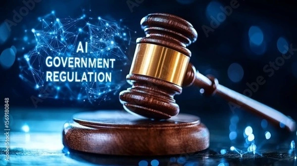 Obraz AI government  regulation  law concept. Gavel symbolizing AI government regulation concept.
