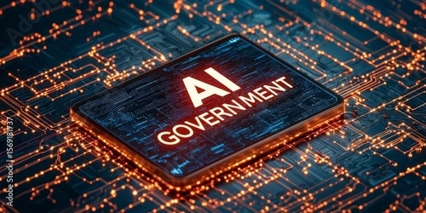 Obraz AI government  regulation  law concept. AI government concept with a digital circuit background.