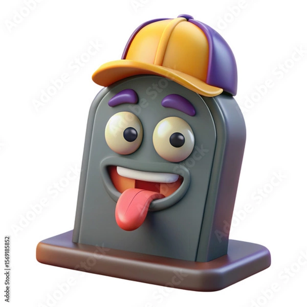 Fototapeta 3d cartoon tombstone with baseball cap on transparent background