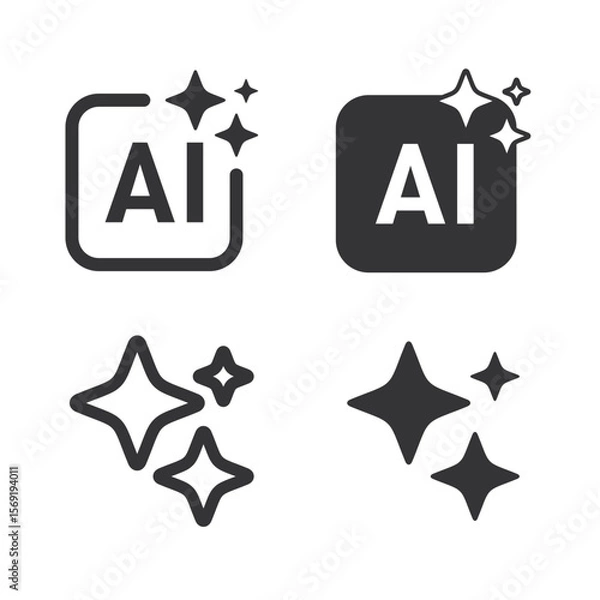 Obraz Set of AI generate icon. AI sparkle star with square icon vector illustration.