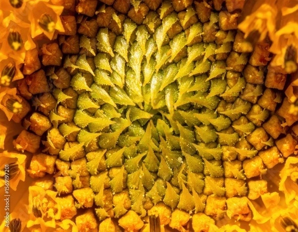 Fototapeta Macro shot of Sunflower Seeds Forming Geometric Patterns in Golden Tones