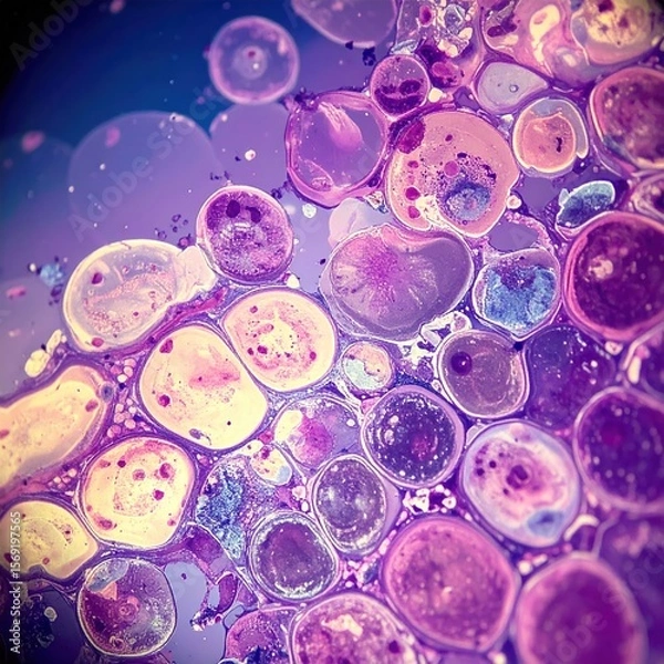 Fototapeta Macro Shot of Cellular Structures on Microscope Slide Under Sterile Lighting