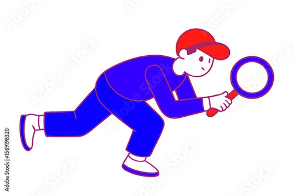 Fototapeta Search,look,explore.Man,guy with magnifying glass is searching