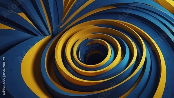 Obraz Abstract spiral design featuring blue and yellow layered shapes forming a vortex effect visually