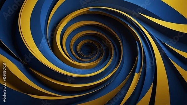 Obraz Abstract spiral design with blue and gold colored layers creating a hypnotic vortex effect