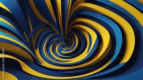 Obraz Abstract vortex with alternating blue and yellow stripes creating a swirling tunnel illusion effect