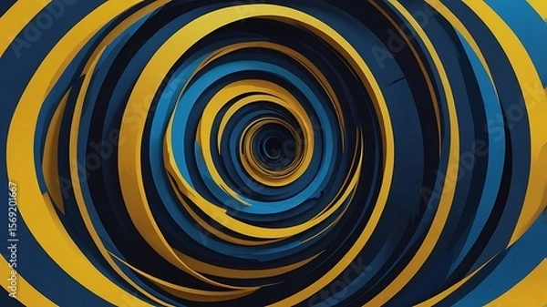 Obraz Abstract spiral tunnel with blue and yellow bands creating a vortex illusion effect art