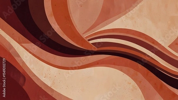 Obraz Abstract art featuring wavy lines in shades of brown and beige with a textured background effect