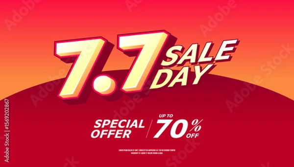 Obraz 7.7 Online shopping day sale banner template on red background.