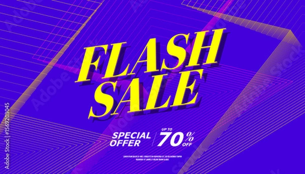 Obraz Flash Sale Shopping banner on purple background. Flash Sale banner template design for social media and website. Special offer Flash Sale campaign or promotion.