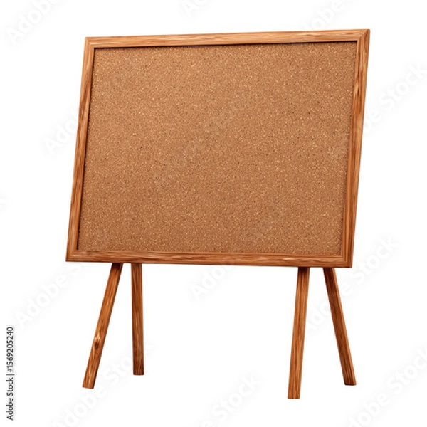 Obraz Isolated wooden cork board displayed on a wooden easel stand for presentations