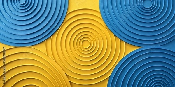 Obraz Abstract background featuring yellow and blue concentric circles with a textured surface design element