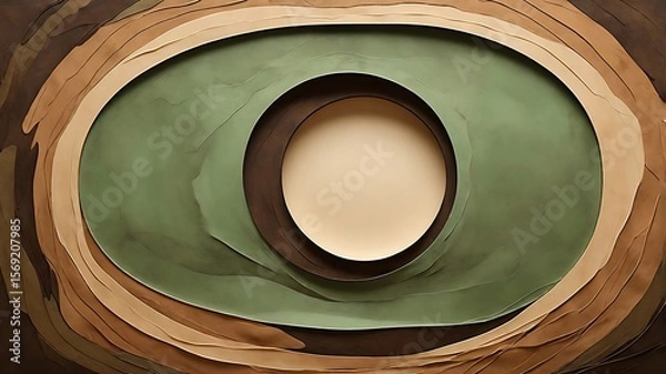 Obraz Abstract layered concentric shapes in shades of brown green and beige create a tunnel vision effect