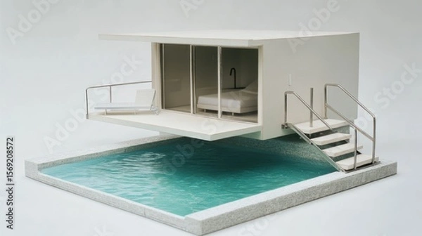 Obraz Minimalist modern house over a swimming pool