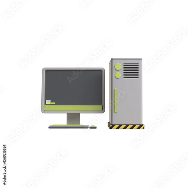 Fototapeta Computer with light gray frame and green accents