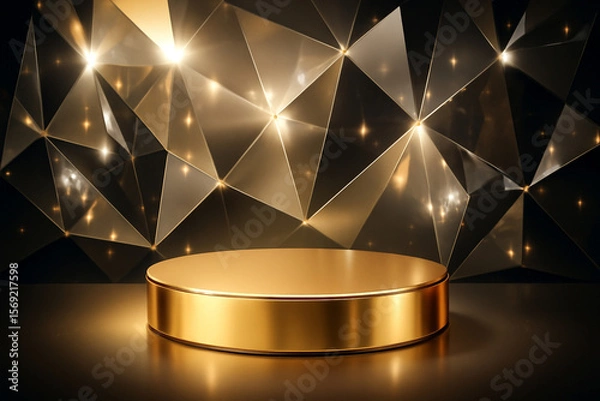 Obraz Gold podium with black geometric background	