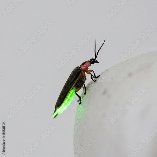 Obraz Closeup of a Glowing Firefly Insect on a White Surface