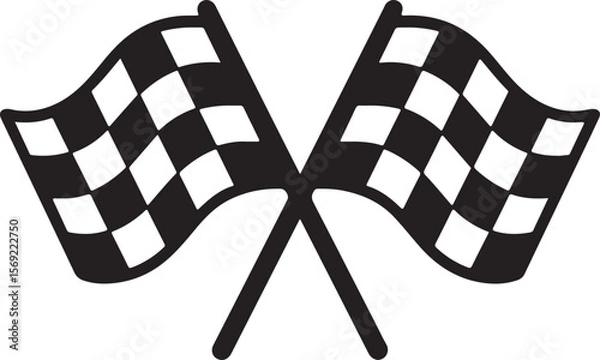 Obraz Crossed Checkered Racing Flags Icon – Black and White Motorsport Symbol

