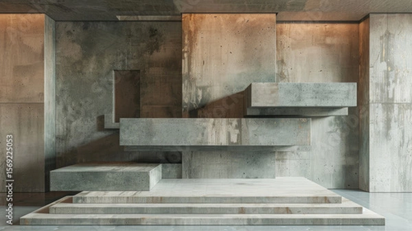 Obraz Modern concrete architecture with abstract shapes indoors
