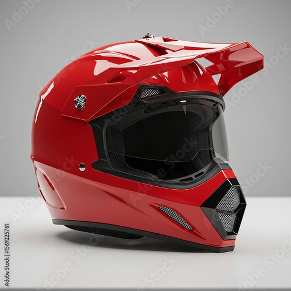 Obraz Red Motocross Helmet Protective Gear for OffRoad Adventures