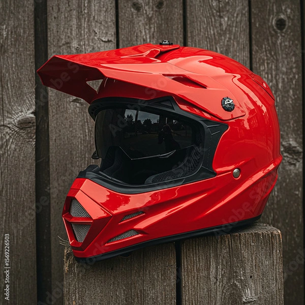 Obraz Red Motocross Helmet Protective Gear for OffRoad Riding