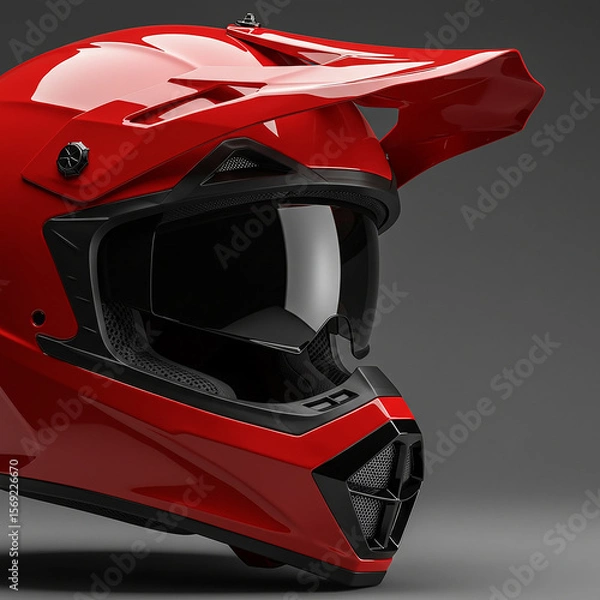 Obraz Sleek Red Motocross Helmet Protective Gear for Extreme Sports