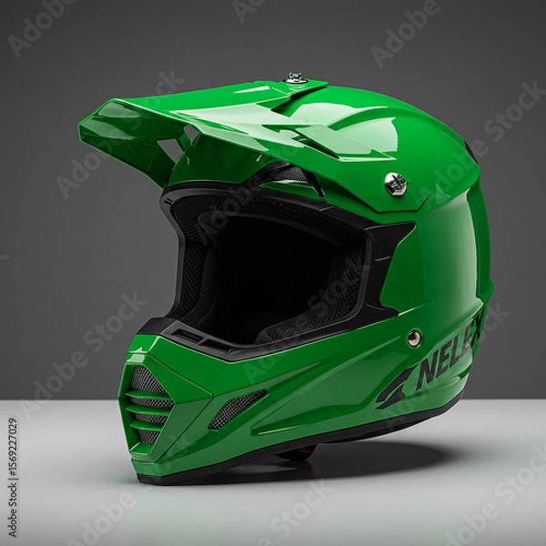 Obraz Bright Green Motocross Helmet Protective Gear for OffRoad Racing