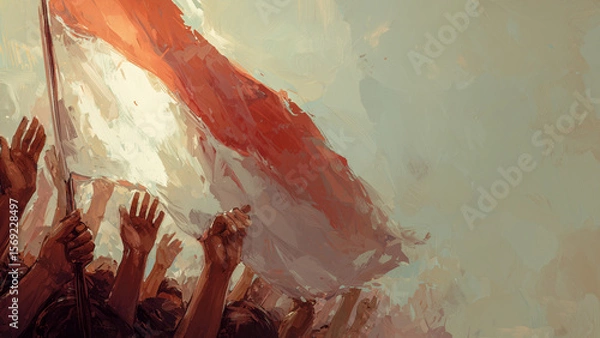 Obraz Struggling Hands Holding Indonesian Flag Demanding Independence