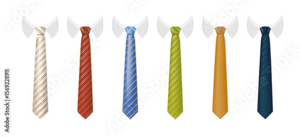 Obraz 3d Realistic Neck tie with white collar. Tie neck vector with different stripe pattern. Vector