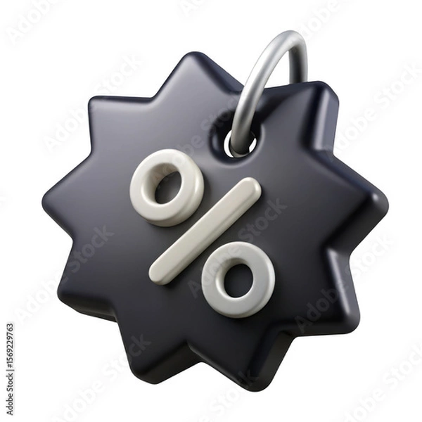 Fototapeta 3d realistic discount tag with percentage symbol isolated on transparent background