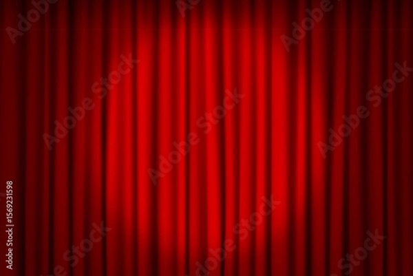 Fototapeta Soft spotlight on red closed theater curtain background. Vector