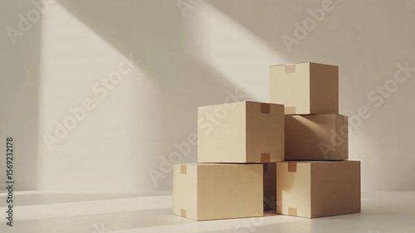 Fototapeta a stack of cardboard boxes isolated on white background