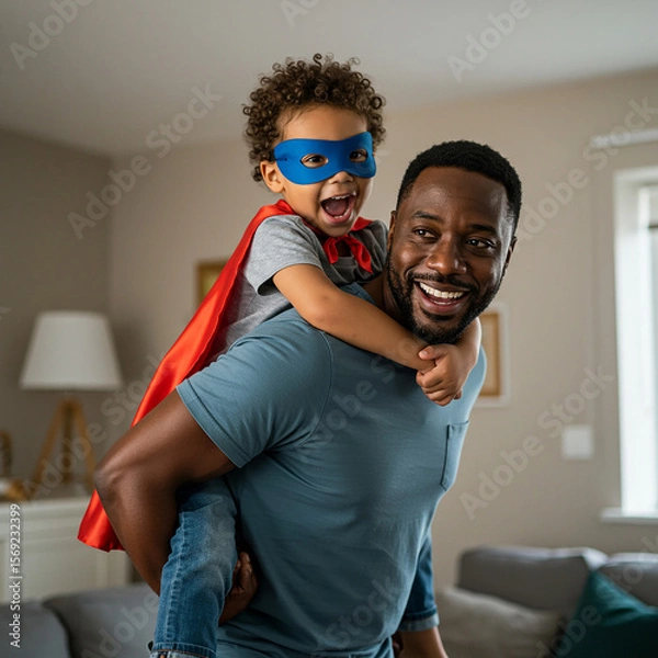 Obraz Happy Father and Son Superhero Playtime at Home